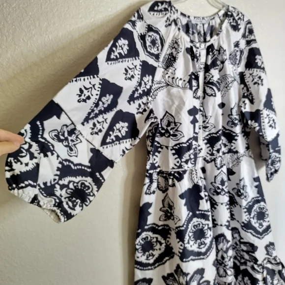 CHICO’S Puff Sleeve Tiered Maxi Dress Pockets Poplin Floral Boho Sz 14 - Picture 5 of 10